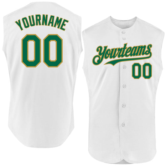 Custom White Kelly Green-Old Gold Authentic Sleeveless Baseball Jersey - Sky-Custom