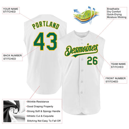 Custom White Kelly Green-Gold Authentic Sleeveless Baseball Jersey - Sky-Custom