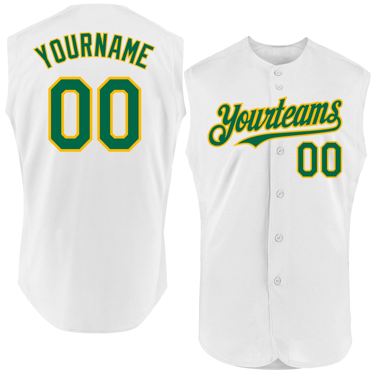 Custom White Kelly Green-Gold Authentic Sleeveless Baseball Jersey - Sky-Custom