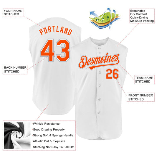 Custom White Orange-Gray Authentic Sleeveless Baseball Jersey - Sky-Custom