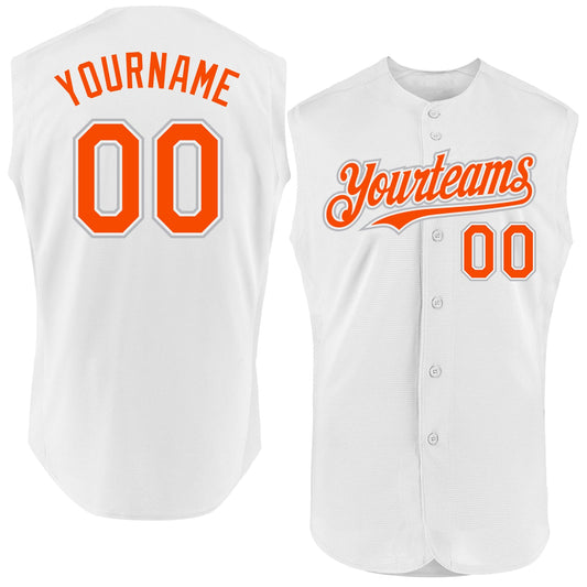 Custom White Orange-Gray Authentic Sleeveless Baseball Jersey - Sky-Custom