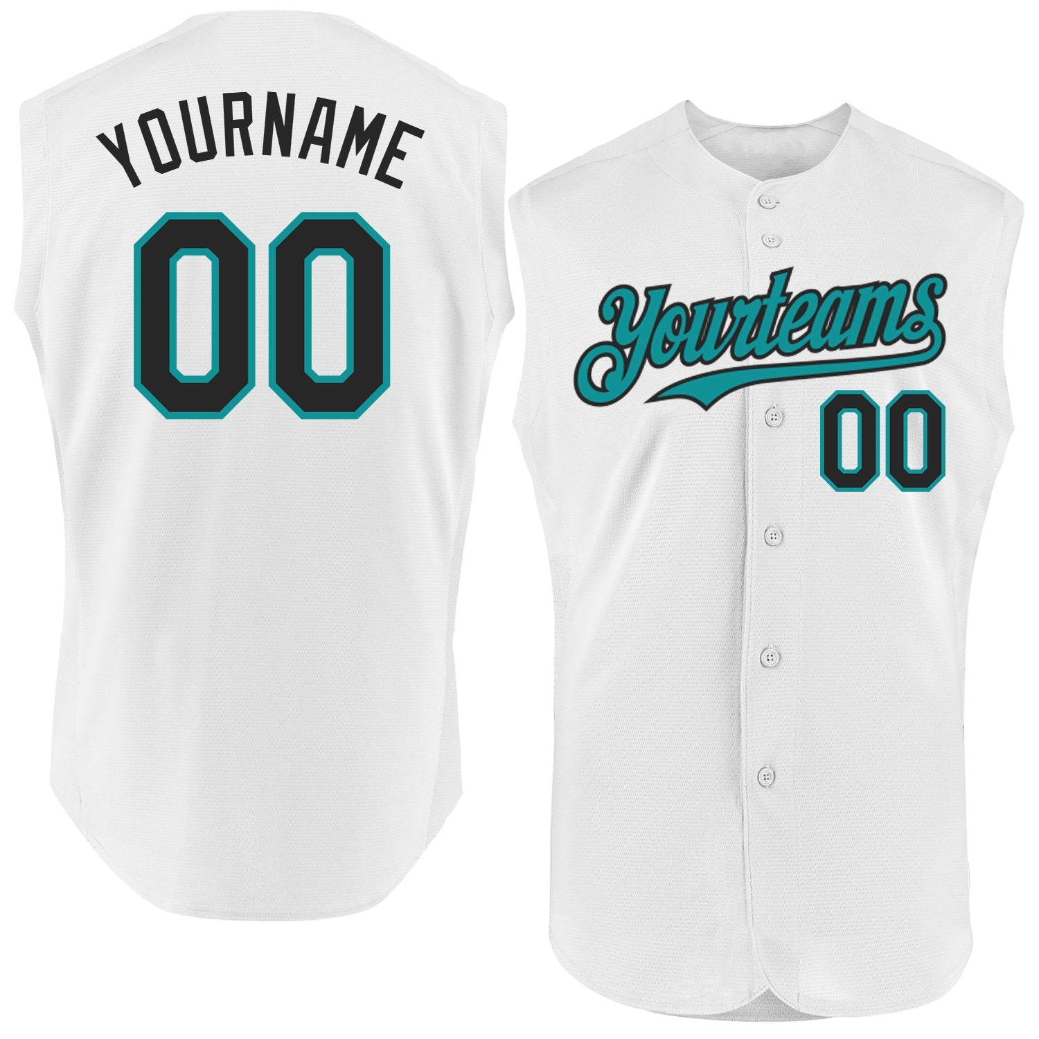 Custom White Black-Teal Authentic Sleeveless Baseball Jersey - Sky-Custom