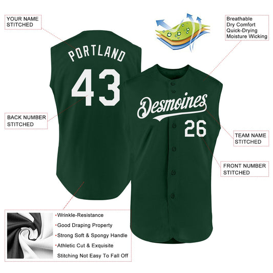 Custom Green White Authentic Sleeveless Baseball Jersey - Sky-Custom