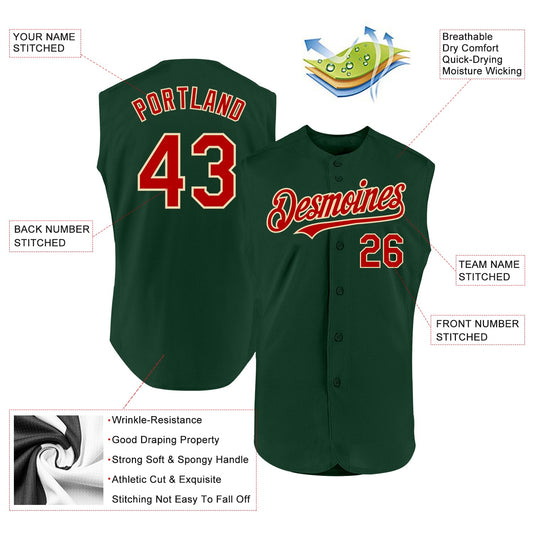 Custom Green Red-Cream Authentic Sleeveless Baseball Jersey - Sky-Custom