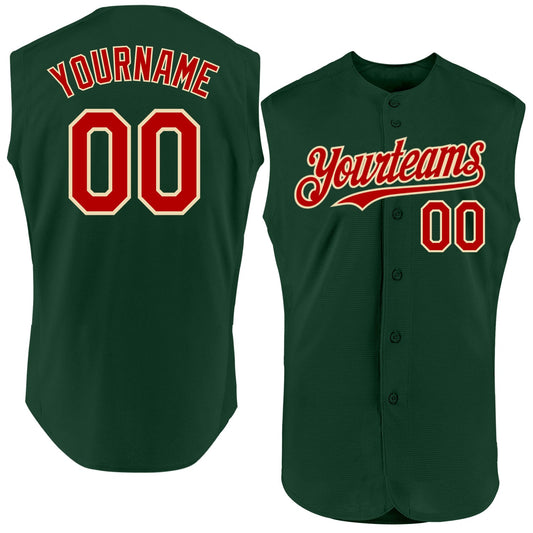 Custom Green Red-Cream Authentic Sleeveless Baseball Jersey - Sky-Custom