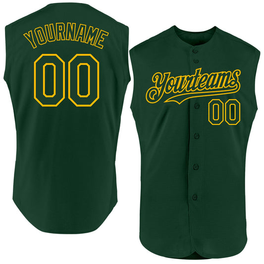 Custom Green Gold Authentic Sleeveless Baseball Jersey - Sky-Custom