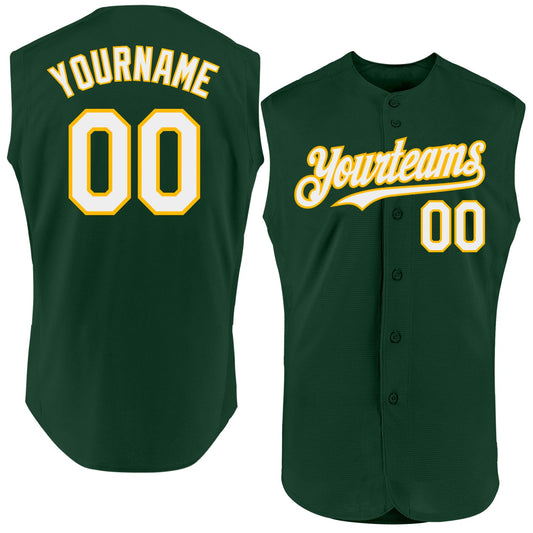 Custom Green White-Gold Authentic Sleeveless Baseball Jersey - Sky-Custom