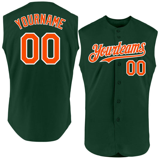 Custom Green Orange-White Authentic Sleeveless Baseball Jersey - Sky-Custom