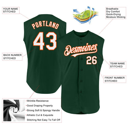Custom Green White-Orange Authentic Sleeveless Baseball Jersey - Sky-Custom