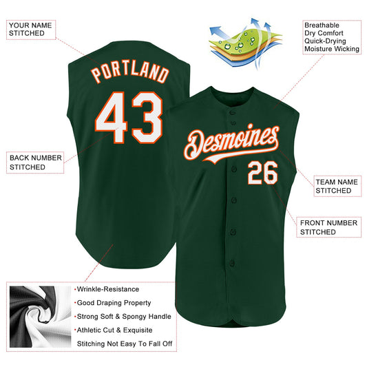 Custom Green White-Orange Authentic Sleeveless Baseball Jersey - Sky-Custom