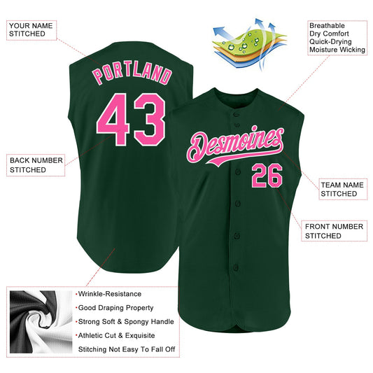 Custom Green Pink-White Authentic Sleeveless Baseball Jersey - Sky-Custom