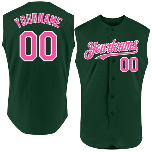 Custom Green Pink-White Authentic Sleeveless Baseball Jersey - Sky-Custom