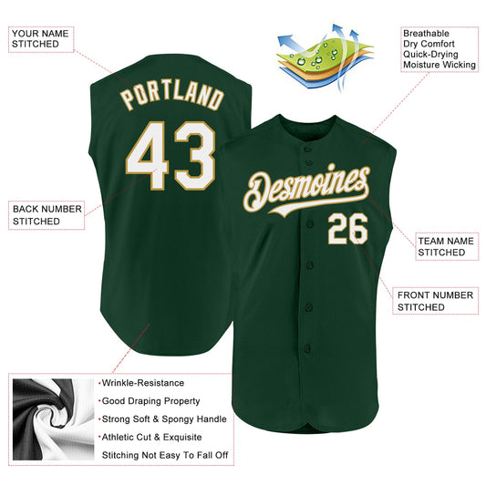 Custom Green White-Old Gold Authentic Sleeveless Baseball Jersey - Sky-Custom