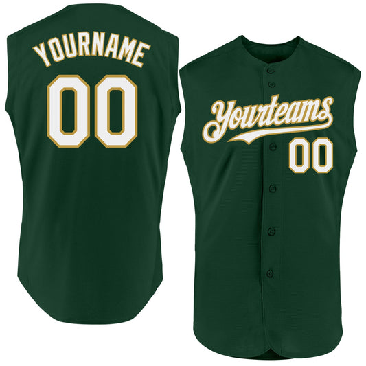 Custom Green White-Old Gold Authentic Sleeveless Baseball Jersey - Sky-Custom