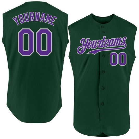 Custom Green Purple-Gray Authentic Sleeveless Baseball Jersey - Sky-Custom