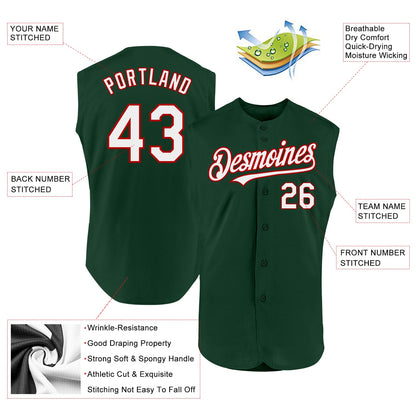 Custom Green White-Red Authentic Sleeveless Baseball Jersey - Sky-Custom