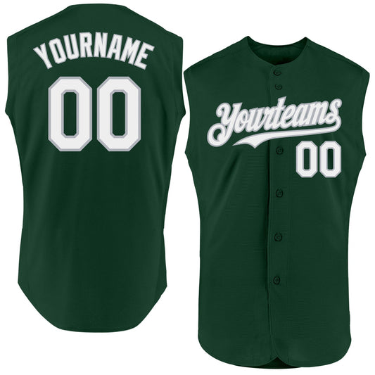 Custom Green White-Gray Authentic Sleeveless Baseball Jersey - Sky-Custom