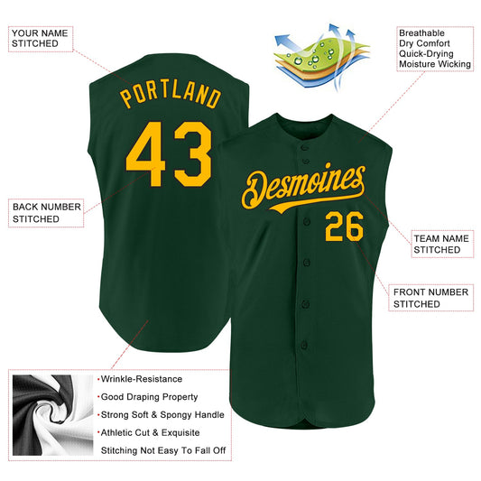 Custom Green Gold-Black Authentic Sleeveless Baseball Jersey - Sky-Custom