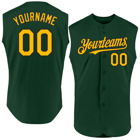 Custom Green Gold-Black Authentic Sleeveless Baseball Jersey - Sky-Custom