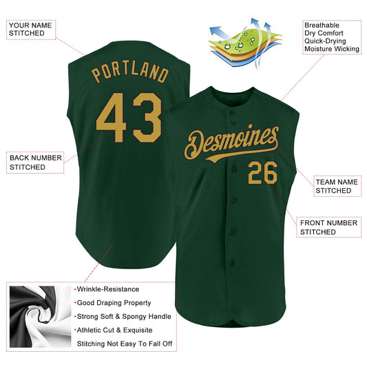 Custom Green Old Gold-Black Authentic Sleeveless Baseball Jersey - Sky-Custom