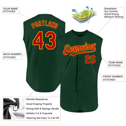 Custom Green Red-Gold Authentic Sleeveless Baseball Jersey - Sky-Custom