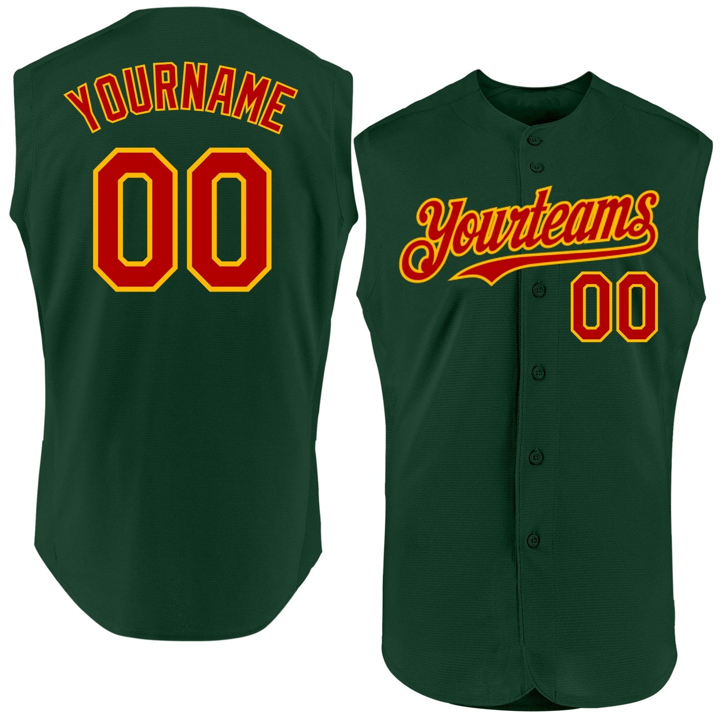 Custom Green Red-Gold Authentic Sleeveless Baseball Jersey - Sky-Custom