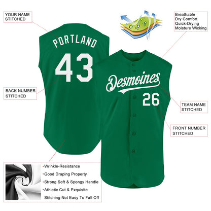 Custom Kelly Green White Authentic Sleeveless Baseball Jersey - Sky-Custom