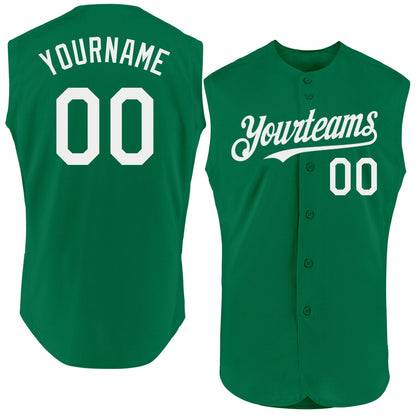 Custom Kelly Green White Authentic Sleeveless Baseball Jersey - Sky-Custom