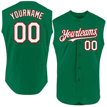 Custom Kelly Green White-Red Authentic Sleeveless Baseball Jersey - Sky-Custom