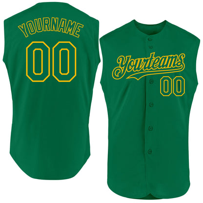 Custom Kelly Green Gold Authentic Sleeveless Baseball Jersey - Sky-Custom