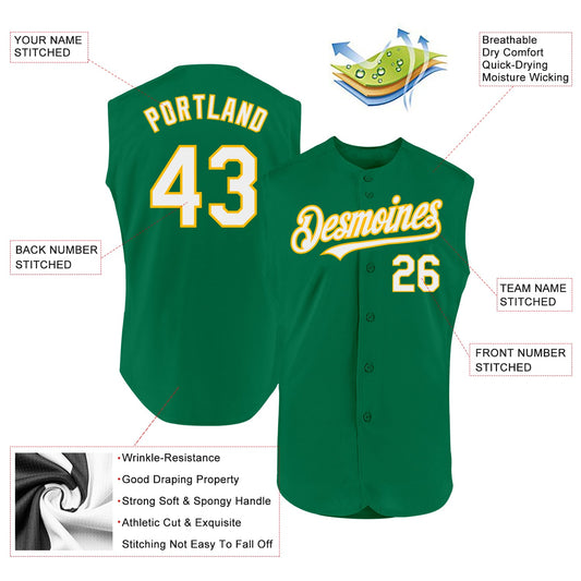Custom Kelly Green White-Gold Authentic Sleeveless Baseball Jersey - Sky-Custom