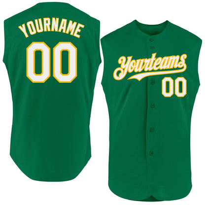 Custom Kelly Green White-Gold Authentic Sleeveless Baseball Jersey - Sky-Custom