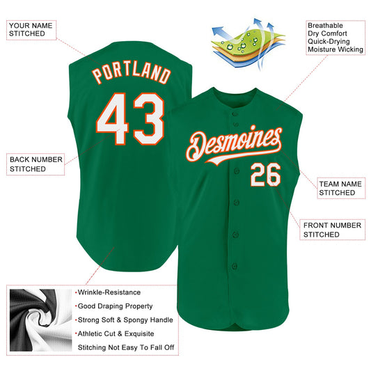 Custom Kelly Green White-Orange Authentic Sleeveless Baseball Jersey - Sky-Custom