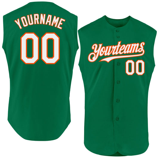 Custom Kelly Green White-Orange Authentic Sleeveless Baseball Jersey - Sky-Custom