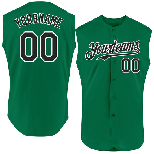 Custom Kelly Green Black-White Authentic Sleeveless Baseball Jersey - Sky-Custom