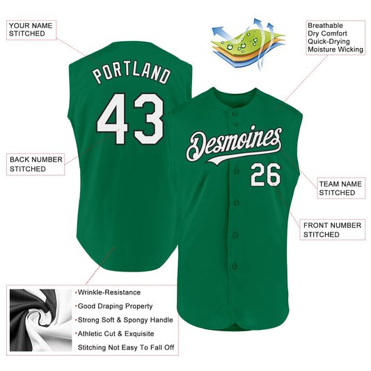 Custom Kelly Green White-Black Authentic Sleeveless Baseball Jersey - Sky-Custom