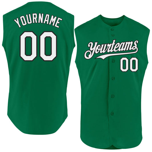 Custom Kelly Green White-Black Authentic Sleeveless Baseball Jersey - Sky-Custom