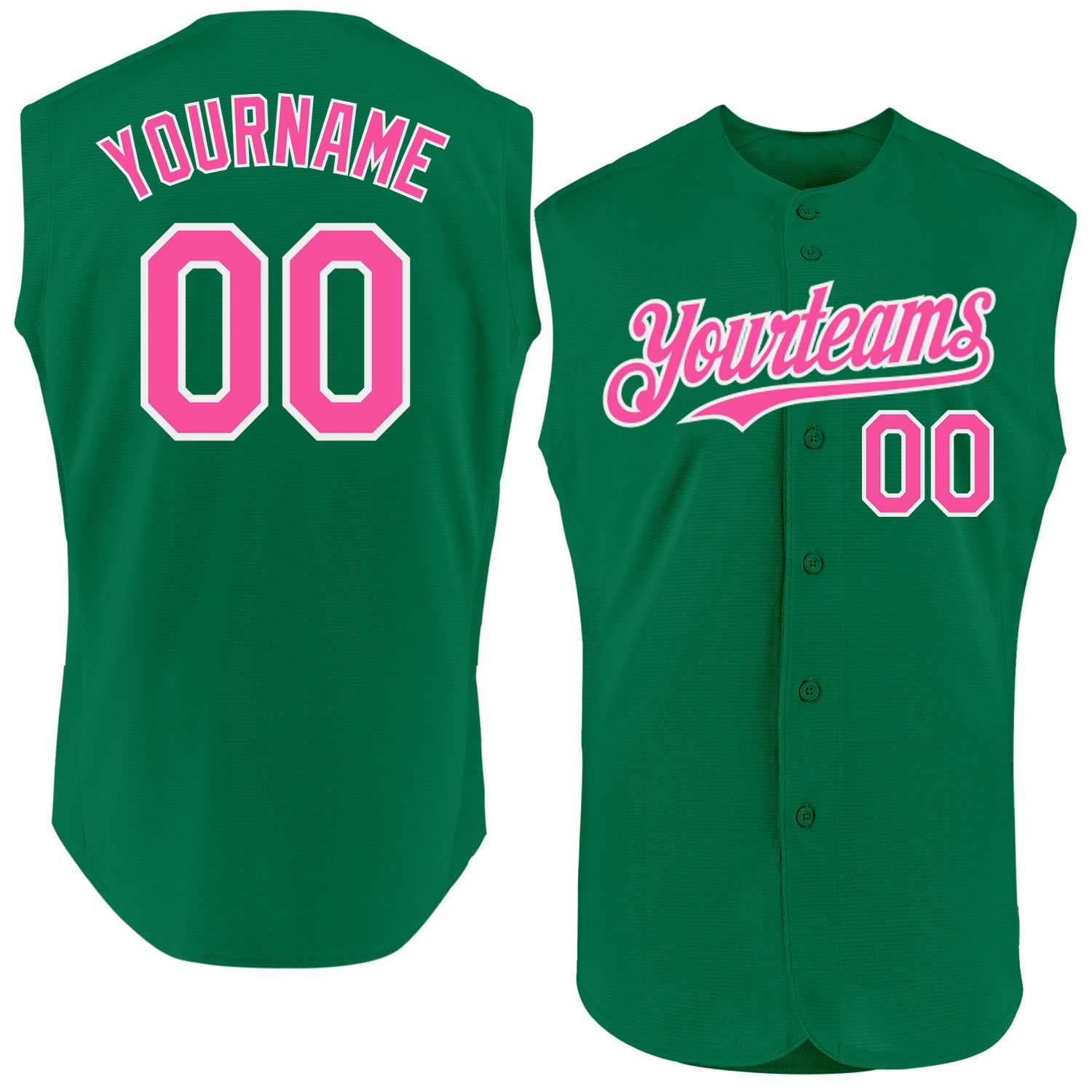 Custom Kelly Green Pink-White Authentic Sleeveless Baseball Jersey - Sky-Custom