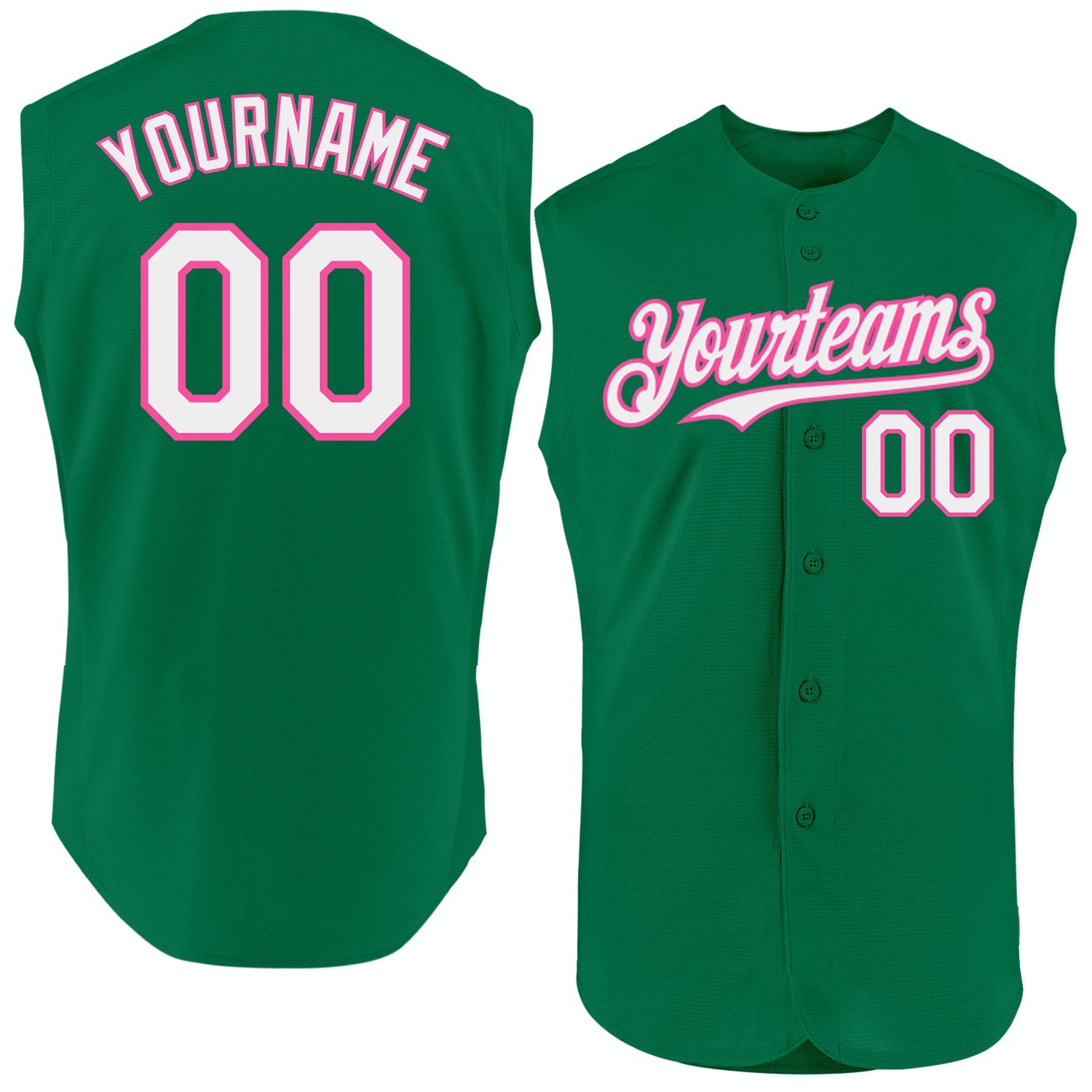 Custom Kelly Green White-Pink Authentic Sleeveless Baseball Jersey - Sky-Custom