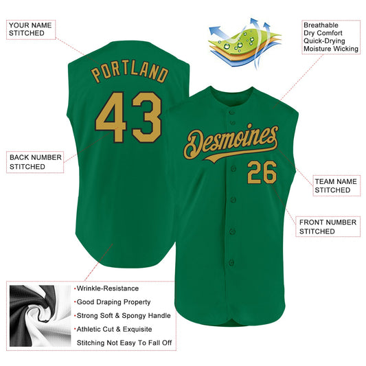 Custom Kelly Green Old Gold-Black Authentic Sleeveless Baseball Jersey - Sky-Custom