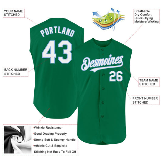 Custom Kelly Green White-Light Blue Authentic Sleeveless Baseball Jersey - Sky-Custom