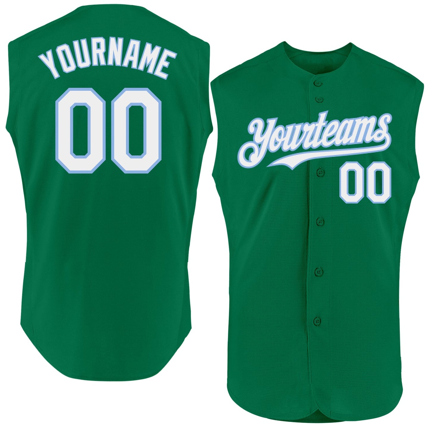 Custom Kelly Green White-Light Blue Authentic Sleeveless Baseball Jersey - Sky-Custom