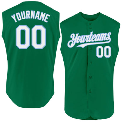 Custom Kelly Green White-Light Blue Authentic Sleeveless Baseball Jersey - Sky-Custom