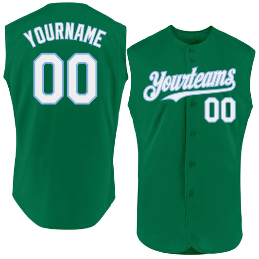 Custom Kelly Green White-Light Blue Authentic Sleeveless Baseball Jersey - Sky-Custom