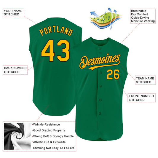 Custom Kelly Green Gold-Black Authentic Sleeveless Baseball Jersey - Sky-Custom