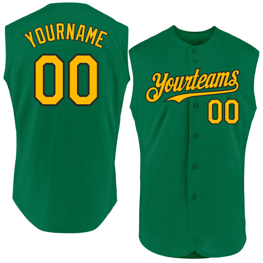 Custom Kelly Green Gold-Black Authentic Sleeveless Baseball Jersey - Sky-Custom