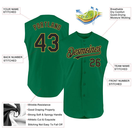 Custom Kelly Green Black-Old Gold Authentic Sleeveless Baseball Jersey - Sky-Custom