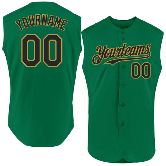Custom Kelly Green Black-Old Gold Authentic Sleeveless Baseball Jersey - Sky-Custom