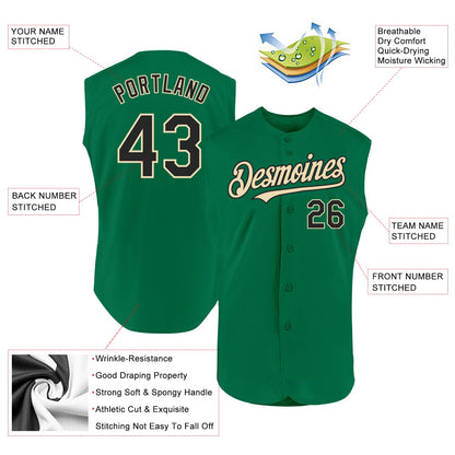 Custom Kelly Green Black-Cream Authentic Sleeveless Baseball Jersey - Sky-Custom
