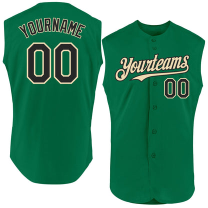 Custom Kelly Green Black-Cream Authentic Sleeveless Baseball Jersey - Sky-Custom
